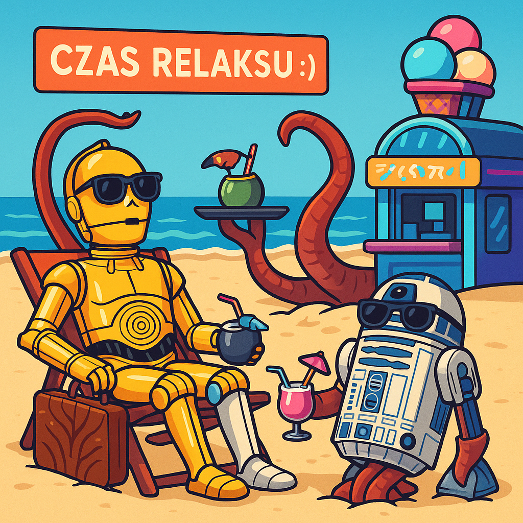 C-3PO i R2D2 na plaży
