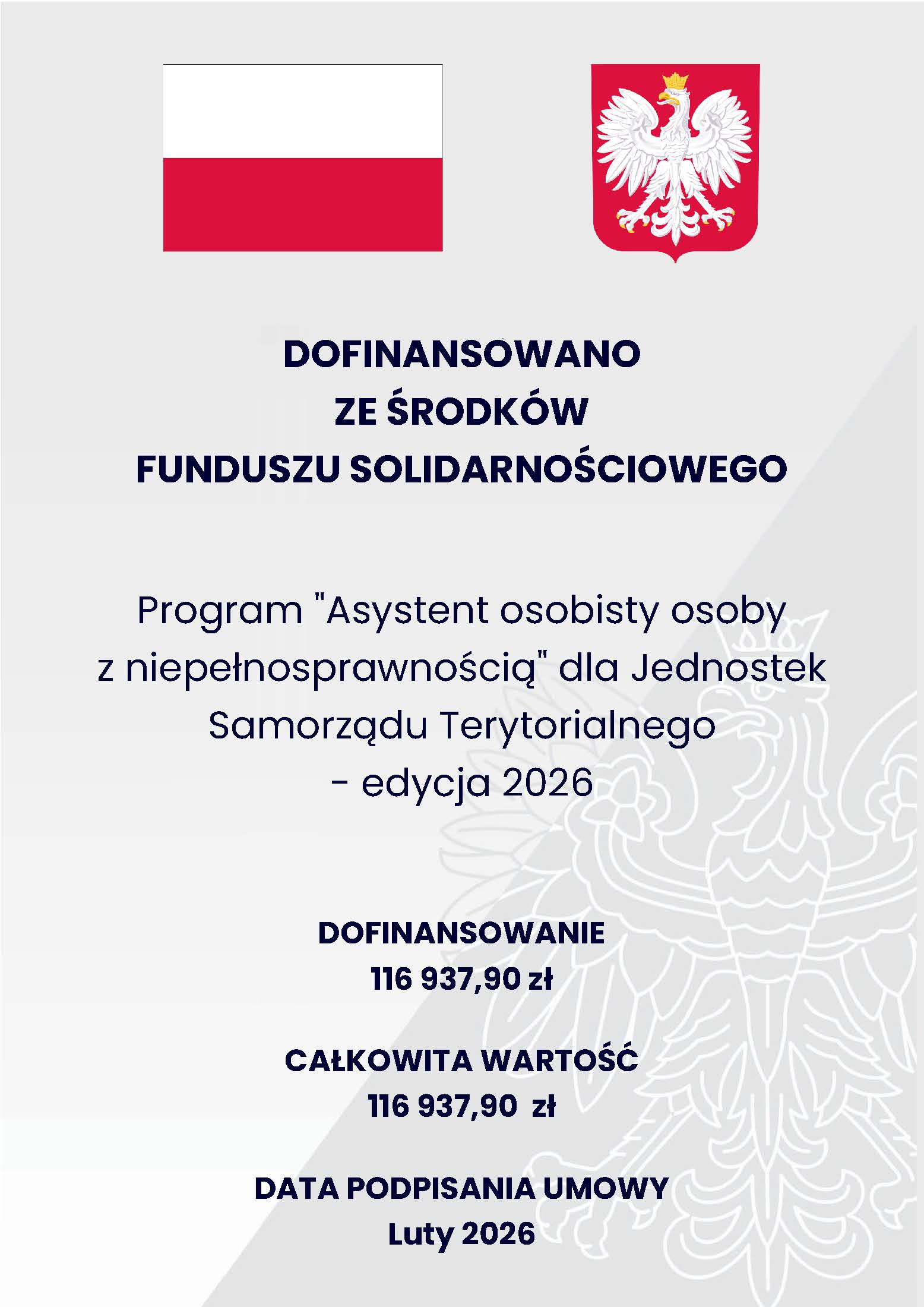 DOFINANSOWANO ZE ŚRODK&Oacute;W FUNDUSZU SOLIDARNOŚCIOWEGO Program 
